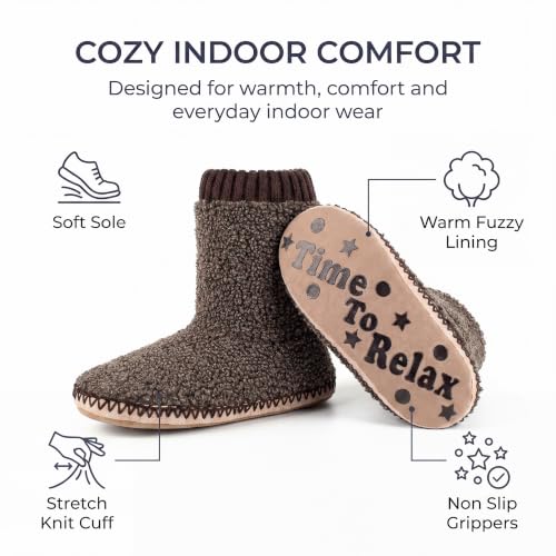 Image of cosyone1997 Boot Slippers for Men Indoor Non Slip Soft Sole | Textured knit upper, fuzzy lining, ankle-high coverage and cushioned insole for cold floors; machine washable