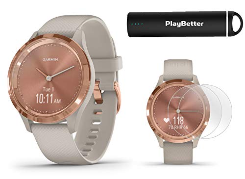 Garmin vivomove 3S (Light Sand/Rose Gold) Power Bundle | +HD Screen Protectors