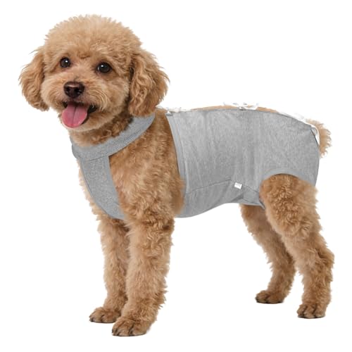 Image of BARKLESS Recovery Suit for Dogs, Soft Surgical Onesie for Female Spay | Breathable Cotton Body Suit for Dog After Surgery to Prevent Licking Abdominal Wounds, Cone Alternative (Grey, S)