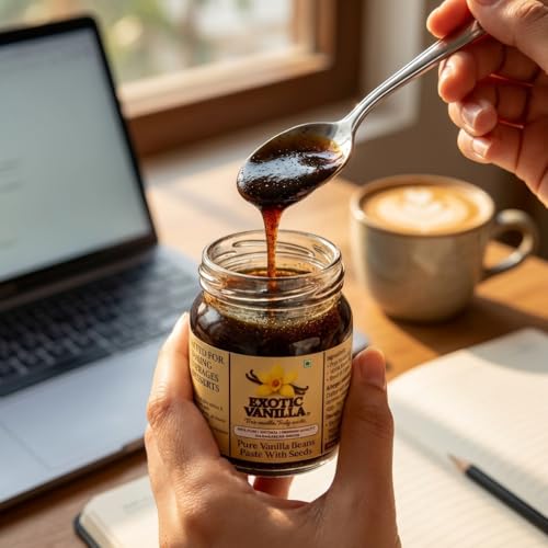 Image of Exotic Vanilla Pure Vanilla Bean Paste with Seeds 60 g - Made with Real Madagascar Vanilla Beans, Rich & Concentrated, Alcohol-Free, Gluten Free, Baking Bean Paste for Ice Creams, Puddings