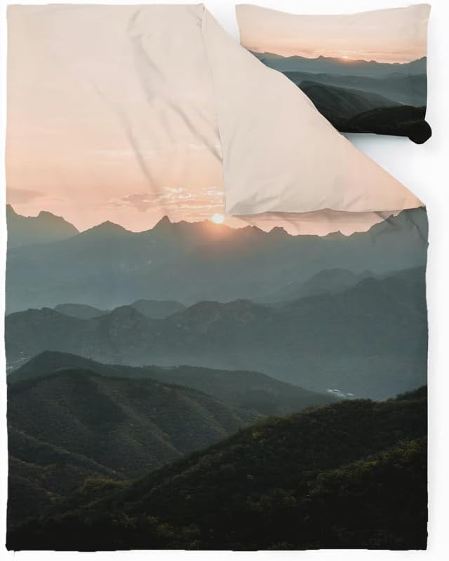 Miniatura 2 de Juego de funda de edredón marrón tamaño individual, juego de ropa de cama individual con estampado de puesta de sol, funda de edredón de microfibra