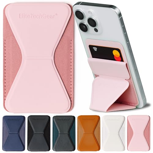 Elite Tech Gear Secure Phone and Card Wallet with Adjustable Stand - iPhone and Android Compatible Adhesive Case for Credit Cards - Phone Wallet for Men and Women - Pink