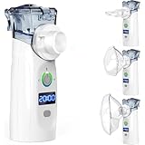 Aerosol Portatile Silenzioso, Ricaricabile USB-C per Adulti e Bambini – Modello 2025 Certificato CE con Display LED Digitale, Nebulizzatore a Rete con Maschere Incluse