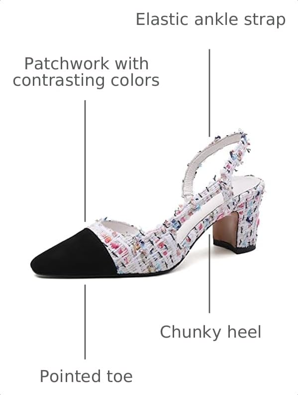 Image of MICIFA Slingback Heels for Women,Round Toe Chunky Heeled Pumps Ankle Strap Fashion Splicing Dress Shoes