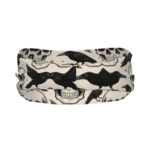 Boys Girls Cool Sports Sweat Band Head Decor for Running Athletic Spa, Long Multipurpose Halloween Raven Goth Skulls Art Head Ribbon Headdress3