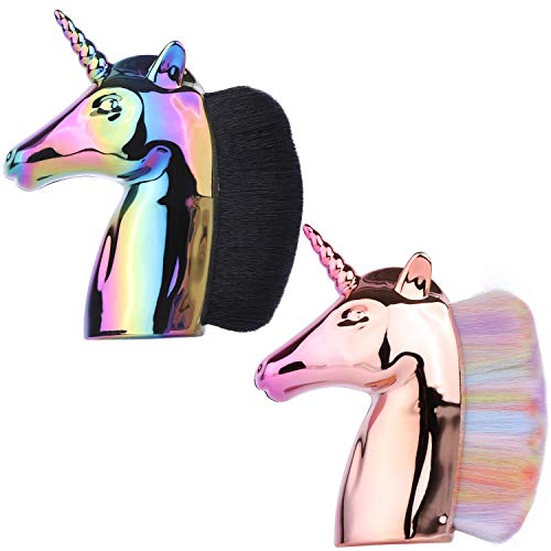 2 Pcs Unicorn Nail Dust Remover Brush Nail Powder Brush Cleaner Nail Brushes for Cleaning Dust and Makeup Powder Blush