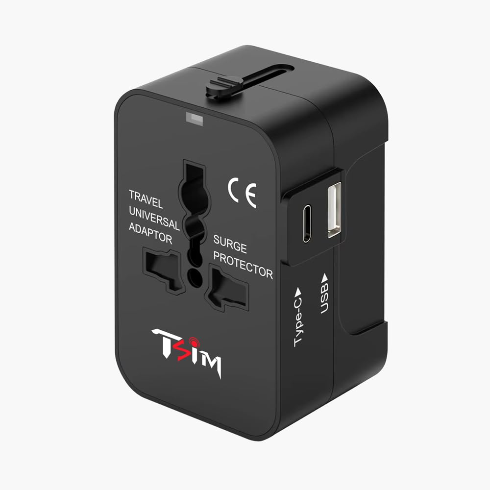 TSIM Universal Travel Adapter 240V 6A with USB A, Type C for USA EU UK AU 150+ Countries International Travel All in One Universal Charger Adapter Travel Essentials Multi Plug | Mobile Camera | CE