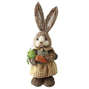 Easter Simulation Rabbit, Standing Easter Bunny Figures Cute Bunny Toy Easter Bunny Holding Carrot Tabletopper Easter Decorations Easter Gift for Kids