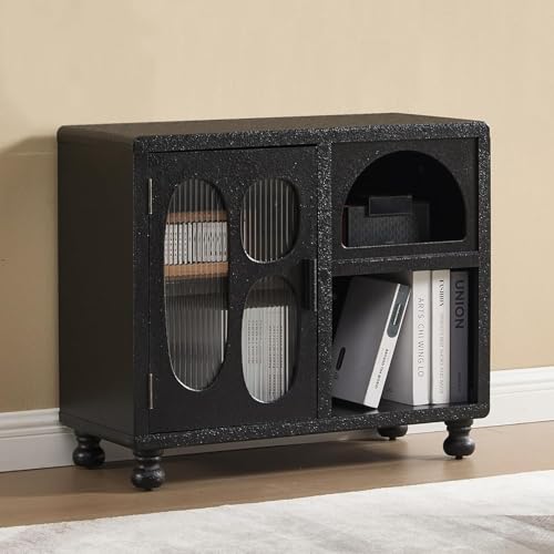 chairus Buffet, Meuble de Rangement avec Compartiments pour Salon Chambre, Commode avec Porte en Verre, Buffet Cusine avec Pieds en Bois, Noir