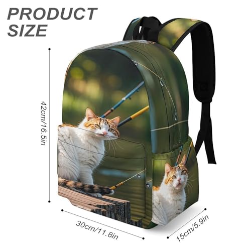 Heavy-Duty Backpack with Side Pockets, Fishing Cat Print Durable Backpack3