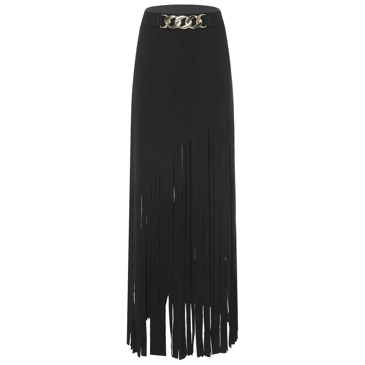 Falda de borla para mujer, cintura alta, cadena de plástico, flecos asimétricos, falda larga para jazz, baile, calle, club, Negro, M
