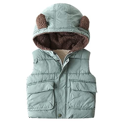Boys and Toddler's Hooded Puffer Vest Sherp𝐚 Lined Padded Winter Jacket Sleeveless Bear Ears Zipper Fleece Boy Clothes