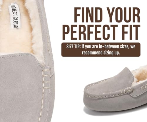 Image of Project Cloud 100% Genuine Leather Slippers for Women - Fur Lined Outdoor Slippers for Women Footwear with Memory Foam - Stylish Womens Moccasin (Cathi)