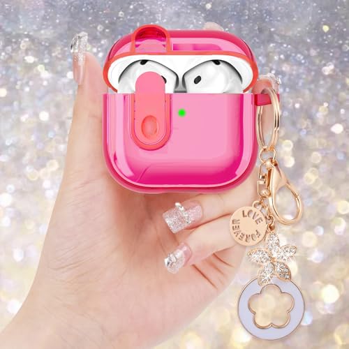 Image of (with Safety Lock) Clear Case Compatible with Cute Apple Airpods 4 Cases 2024 Women, VISOOM Soft TPU Transparency Air pods 4 Gen Case iPods 4 Earbuds Case Girl Bling Keychain for Airpod iPod 4th Gen