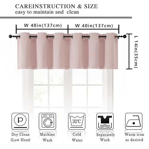 Image of Simplebrand Blush Window Valance for Kitchen 14 Inches Long 2 Panels Set, Room Darkening Valance Curtains for Living Room, Grommet Short Privacy Kitchen Curtains for Bedroom Kids Room, 40Wx14L