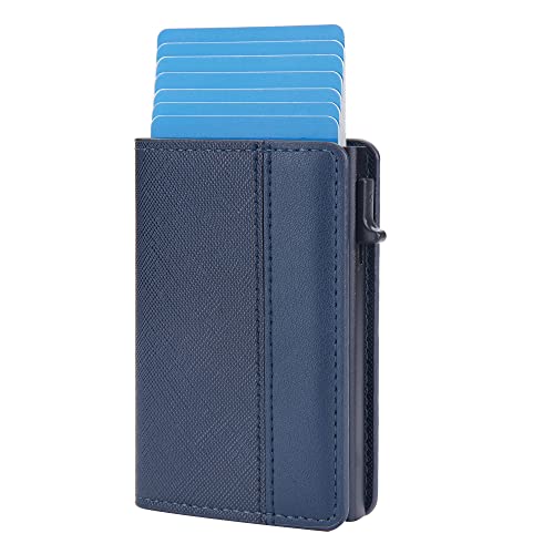 Minimalist Men's Wallet Slim Business Credit Card Holder RFID Blocking Credit Card Wallet Front Pocket Card Protector Pop Up Card Case for Men (Blue)
