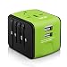 Universal Travel Adapter, HAOZI All-in-one International Travel Charger with 2.4A Dual USB, Travel Power Adapter Travel Wall Charger for US, UK, EU, AU & Asia Covers 150+Countries (Green)