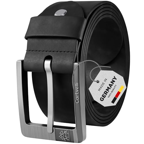 Cartvelli Premium Ledergürtel Herren Schwarz 100cm Made in Germany mit Geschenkbox Echt-Leder Herrengürtel Vollleder Jeansgürtel breiter Leder Gürtel 40mm Anzug jeans chino pants M24s-100