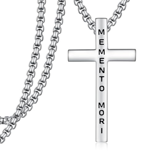 Mori Memento Necklace Sterling Silver Memento Mori Jewelry for Men Women 22+2 Inch Chain