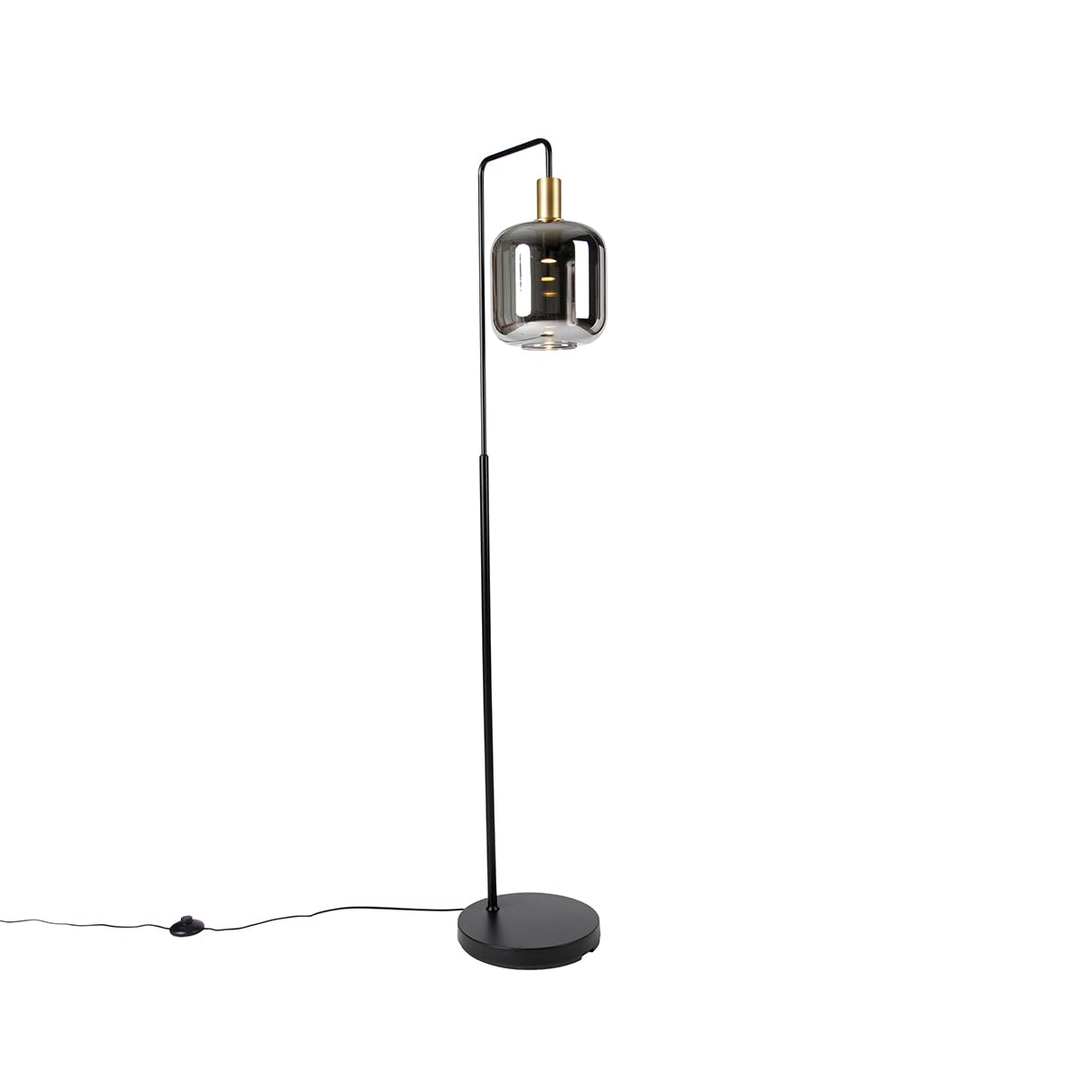 Qazqa - Floor lamp Black with Gold and Smoke Glass incl. PUCC - Zuzanna- - Design - LED E27 | 1 Light - Glass Floor lamp - Suitable for Living Room I Bedroom I