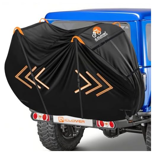 IC ICLOVER Bike Cover for Transport on Rack, Bicycle Covers for 2 Bikes on Rear Bike Rack, 600D Outdoor Storage Bike Travel Cover on Hitch, Waterproof Bike Rack Covers for 2 Bikes on Car Bike Rack