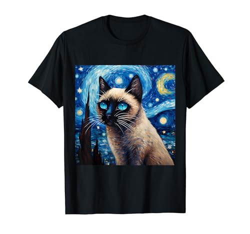 Siamese Cat Starry Night - Gatto siamese Notte stellata Maglietta
