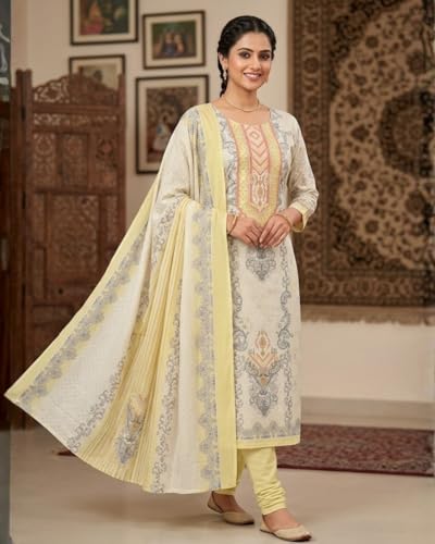 Image of KTI Women Floral Printed Cotton Suit for Women Unstitched - 2.5m Ethnic Salwar Suit Dress Material