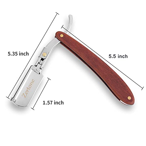 Zertone Straight Edge Razor Natural Wood Scale With 20 Double Edge Blades - Professional And Close Shaving - Manual Shaver, Barber Razor Blade (Aluminum) #TOP2