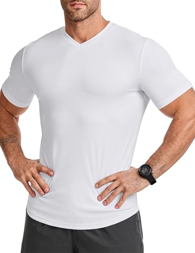 JMIERR Mens Fashion Short Sleeves Tees Henley Shirts for Men Casual Workout Shirts for Men, US43(L), White