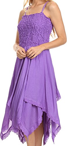 Sakkas Ella Smocked Bodice Spaghetti Strap Double Layered Dress3