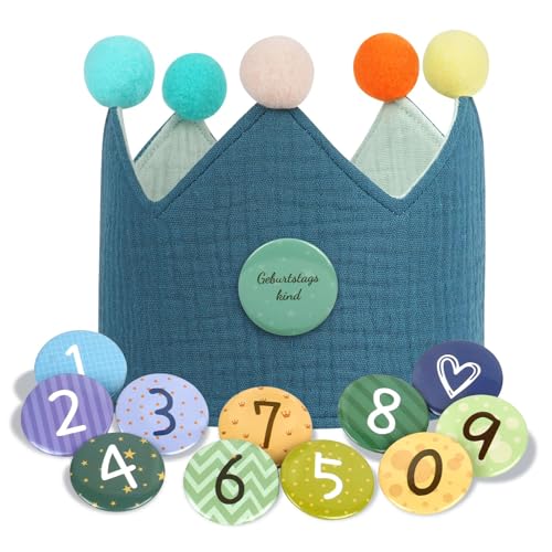 URAQT Coroa infantil de aniversário com números intercambiáveis de 0 a 9, ajustável para aniversário de anos ou meses