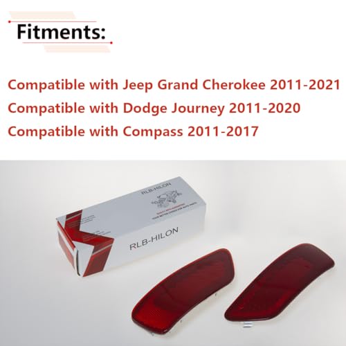 Image of RLB-HILON Rear Bumper Reflector Compatible with Jeep and Dodge Model | for Grand Cherokee 2011-2021, for Journey 2011-2020, for Compass 2011-2017, Driver and Passenger Side