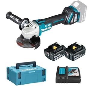 Makita DGA513RTJ haakse slijper met accu, 18 V/5,0 Ah, 2 accu’s + oplader in MAKPAC