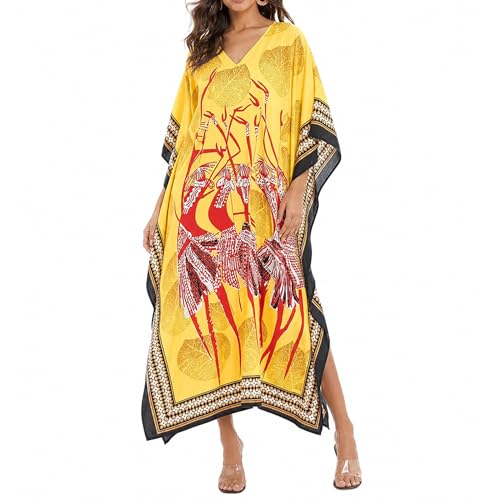 Image of Oussum Women Long Maxi Plus Size Polyester Kaftan Gown, Womens Kaftan Dresses Lounge Resort Wear, Plus Size Kaftan