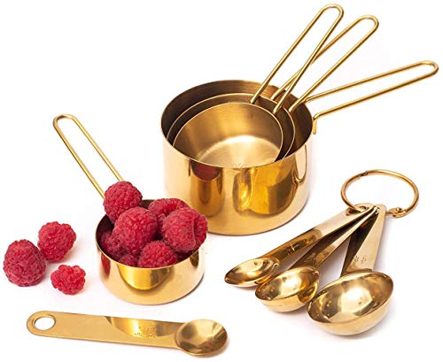 Modern Stainless Steel Measuring Cups and Spoons Set, Gold - Stackable, Stylish, Sturdy Metal Measuring Cups and Metal Measuring Spoons Set (8-Piece) - Cute Measuring Cup Set, Gold Kitchen Accessories