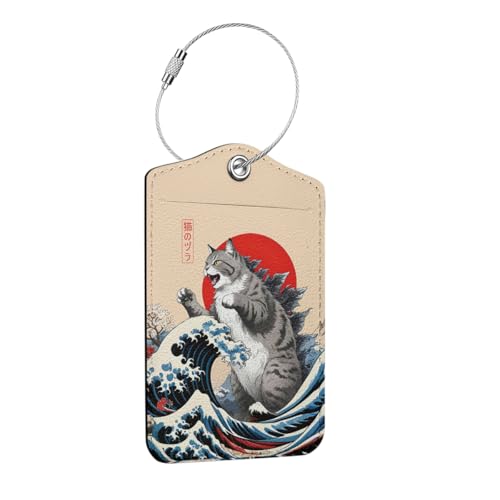 Funny Japanese Cat Luggage Tag, Suitcase Tags with Privacy Flap and Metal Loop, Luggage Tags for Suitcases, Identifiers Travel Essentials Bag Tag, Cat Lovers Gifts for Women Girls Friends