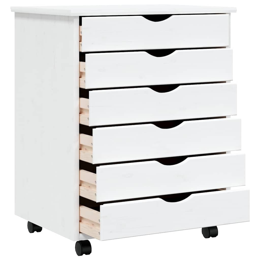 vidaXL - Armario rodante con 6 cajones en color blanco, madera de pino maciza, ideal para sala de estar, oficina, cocina, garaje, sala de manualidades
