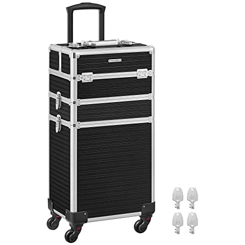 SONGMICS Kosmetikkoffer, großer Trolley, mit Rollen, professionell, Schminkkoffer leer, Beauty Case, Make-up Koffer, 4 Universalrollen Cover