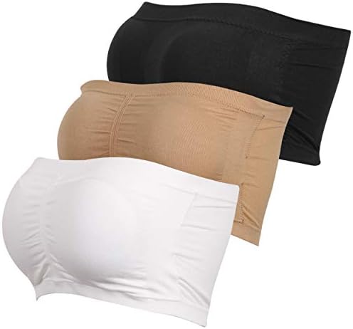 Molemsx Women's Strapless Bandeau Bra, Cozy Wirefree Nursing Bra Yoga Aerobic Exercise Bra Summer Seamless Cami Tube Top Bra Loungewear Everyday Sleeping Bra 3 Packs, Black Beige White, S