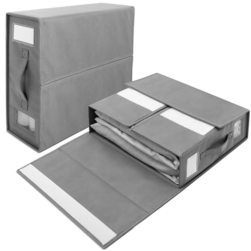 Bundlewize Bed Sheet Organizers and Storage 2 Pack, Foldable Sheets Set Organizer for Linen Closet, Bedding Storage Box for Blankets, Comforters, Pillow Cases and Duvet Covers - Grey
