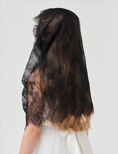 Girls White Infinity Veil Eyelash lace Veil Girls Floral Lace Infinity Baptism Veil Black Infinity for Girls K104