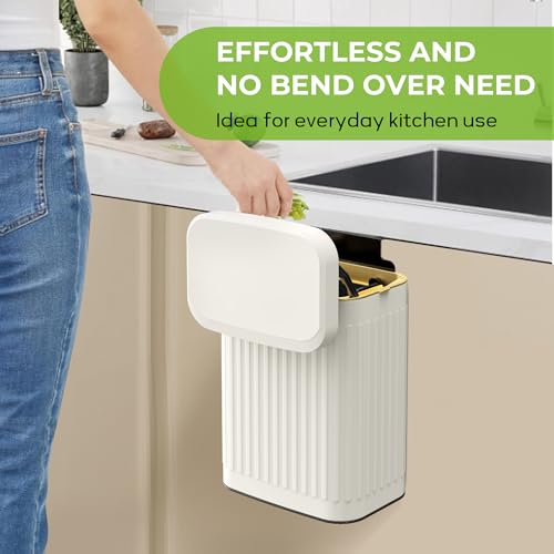 🏡🍽️Kitchen Compost Bin Hanging Trash Can – 2.1 Gallon Stainless Steel Wall-Mount Bin with Lid | Indoor Trash Solution for Cabinet, Under Sink & Bathroom (Ivory White, 8L) - Image 3