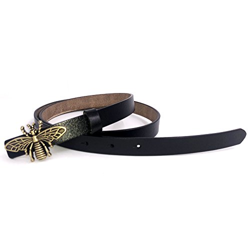 Women's 0.7″Thin Vintage Copper Bee Buckle Leather Belts Casual Dress Belts2
