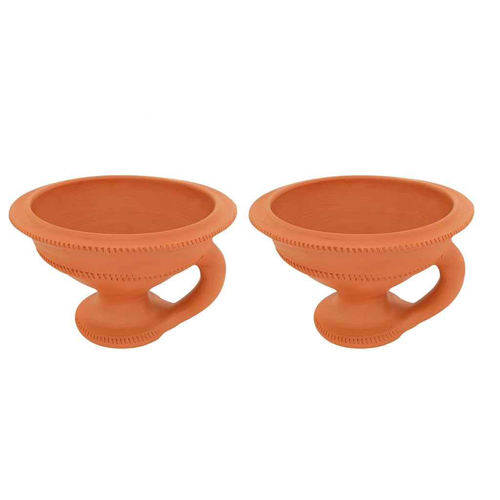 Keshika Desi Handmade Natural Clay Dhoop Loban Dani/Dhuni Burner Holder/Pot Stand for Puja/Hawan/Dhuni Dhoop Dan with Handle [Shop/Office/Room/Temple] [Medium Size 100% Pure Mitti]-image-6