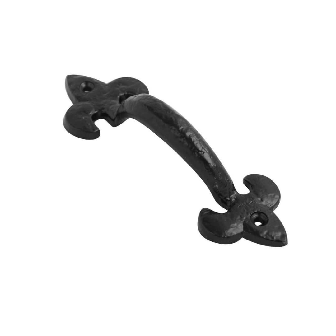VIBE Pull Handle Fleur De LYS 175mm on Black Antique Pull Handle, D Handle, Gate Handle on Black Antique for Internal Doors and External Gates, Barns, Shed Doors