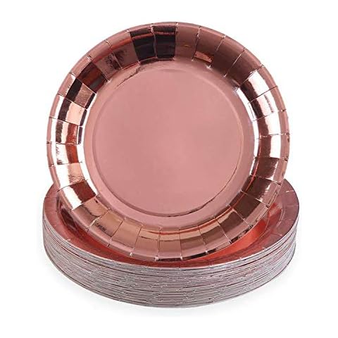TOPWAYS Platos Desechables Oro Rosa 48pcs Cover