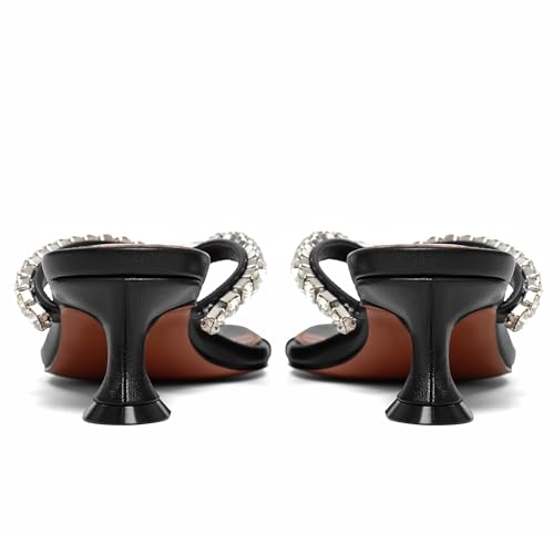 Image of Eteridrey Rhinestone Flip Flop Heels Women Square Toe Kitten Heel Summer
