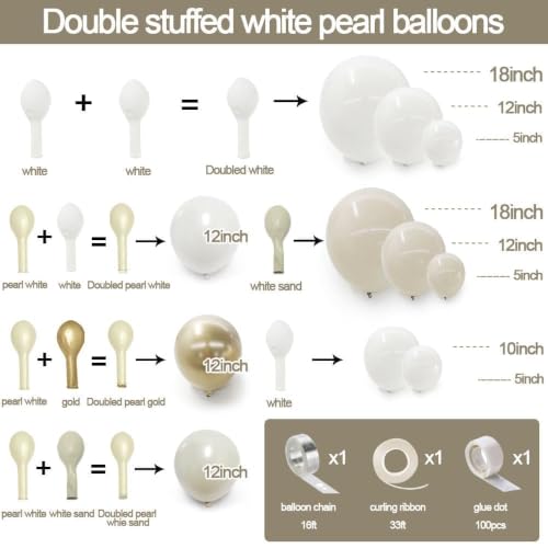 Image of White Balloon Arch Pearl White Balloons Gold Balloon Arch Kit Pearl Sand Balloons Different Size For Wedding Bridal Anniversary Engagement Prom Party Decorations