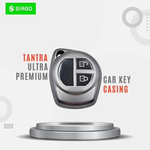 Image of SIAGO TPU Key Cover Compatible with Maruti Suzuki S-Presso,Swift,SX4,DZire,Ignis,Alto,Vitara Brezza,Celerio,Ertiga,Ciaz,SCross,Baleno,Ritz 2 Button Smart Key (Grey Pack of 1)