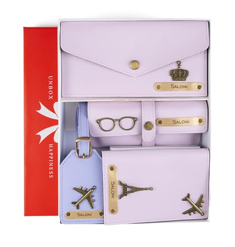 Image of AICA Personalized Name & Charm Passport Cover Holder Combo Giftset for Women (Purple) | Customized Gifts Birthday Anniversary Wedding Marriage for Woman Women Girl Wife